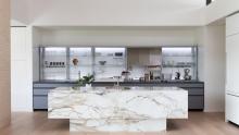 Valcucine New Logica kitchen by Pohlenz in the open position with floating island.